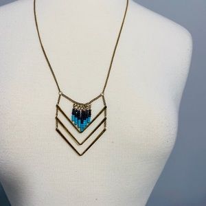 MIA Gold Blue Chevron Boho / Bohemian Necklace